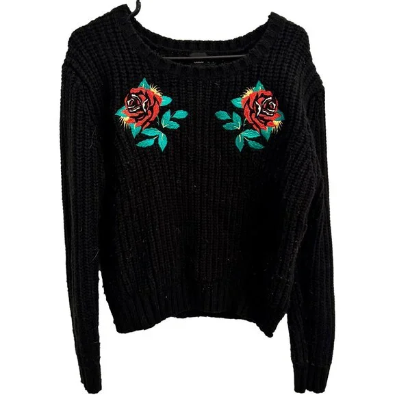 🌹 ASOS Rose Embroidered Oversized Chunky Knit Sweater | Size S - Picture 2 of 5